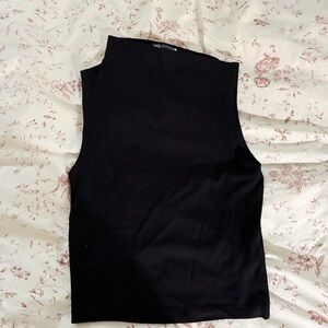 Zara Black asymmetric neckline mock neck Top